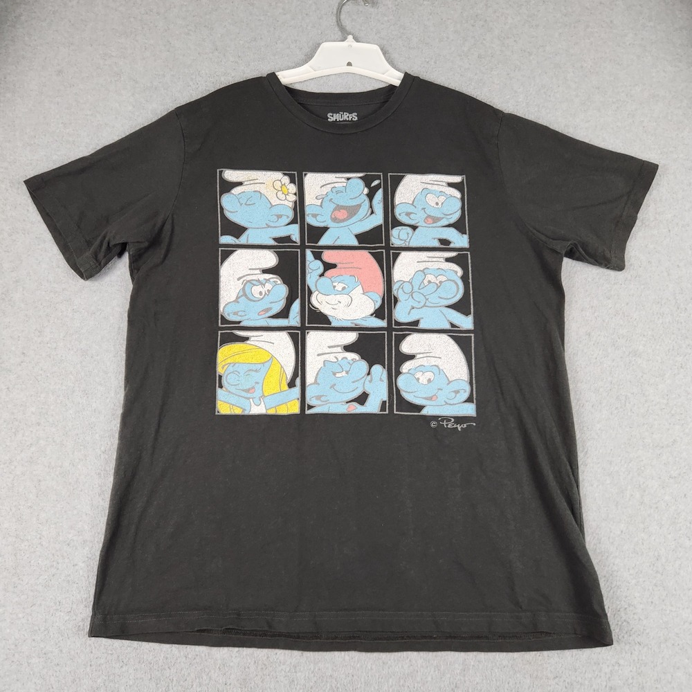 The Smurfs T Shirt Mens XL Black Cotton Jaise Smurfette Graphic Print Crew Neck
